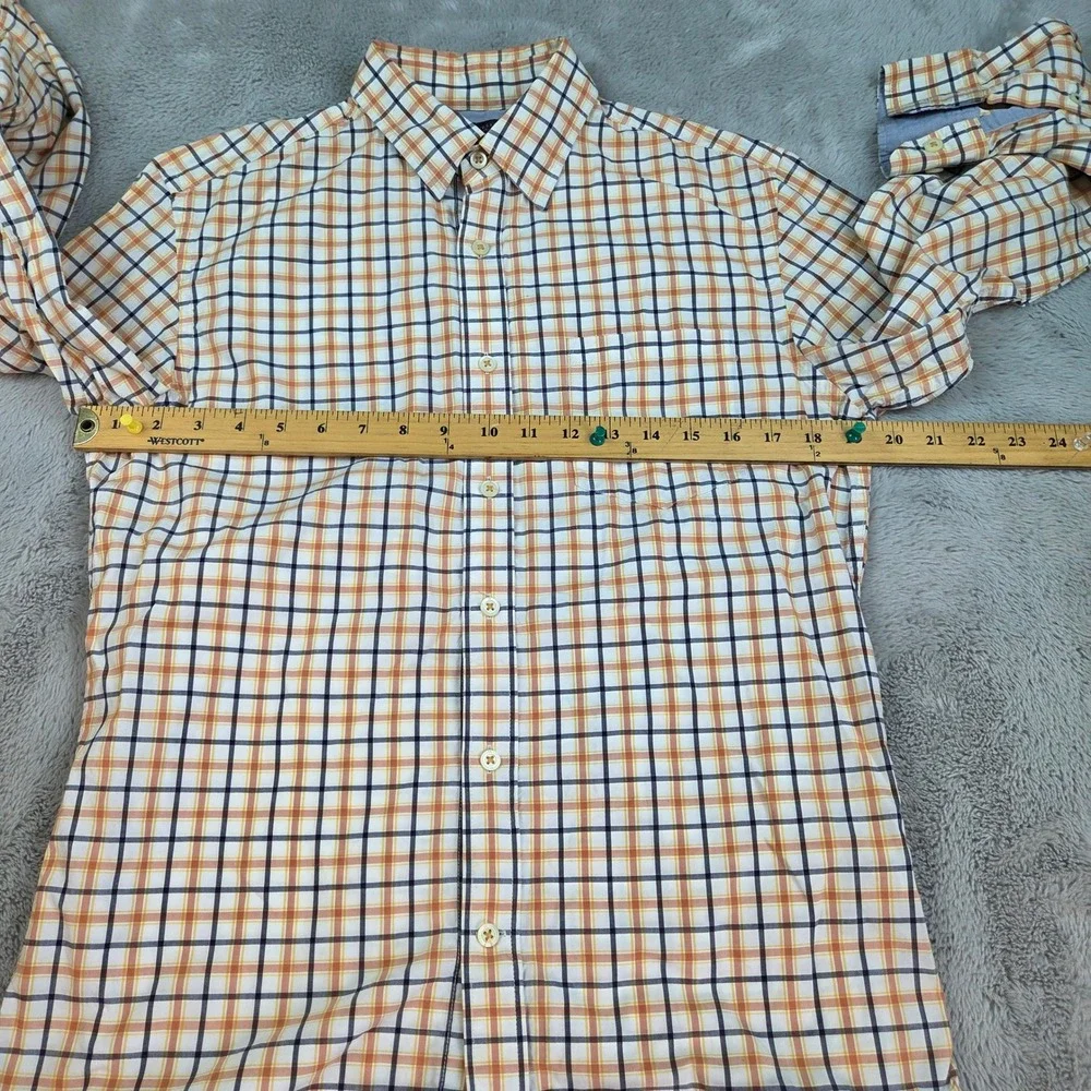 Banana Republic Button Down Mens Sz S Soft Wash Grid Check Plaid Orange Blue Wht
